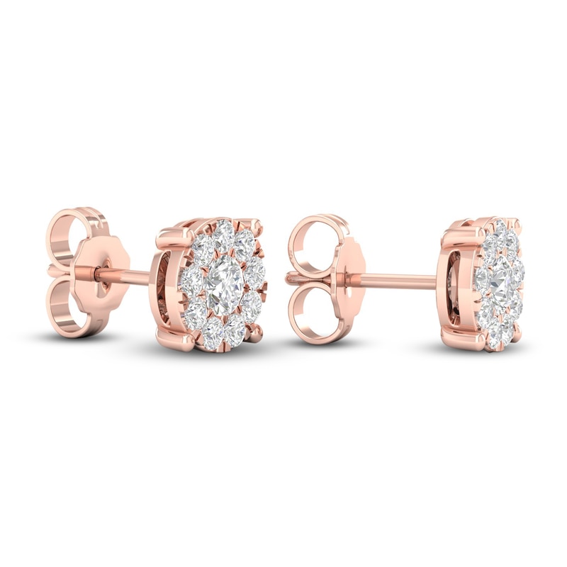 Main Image 4 of Diamond Halo Stud Earrings 1 ct tw Round-Cut 10K Rose Gold
