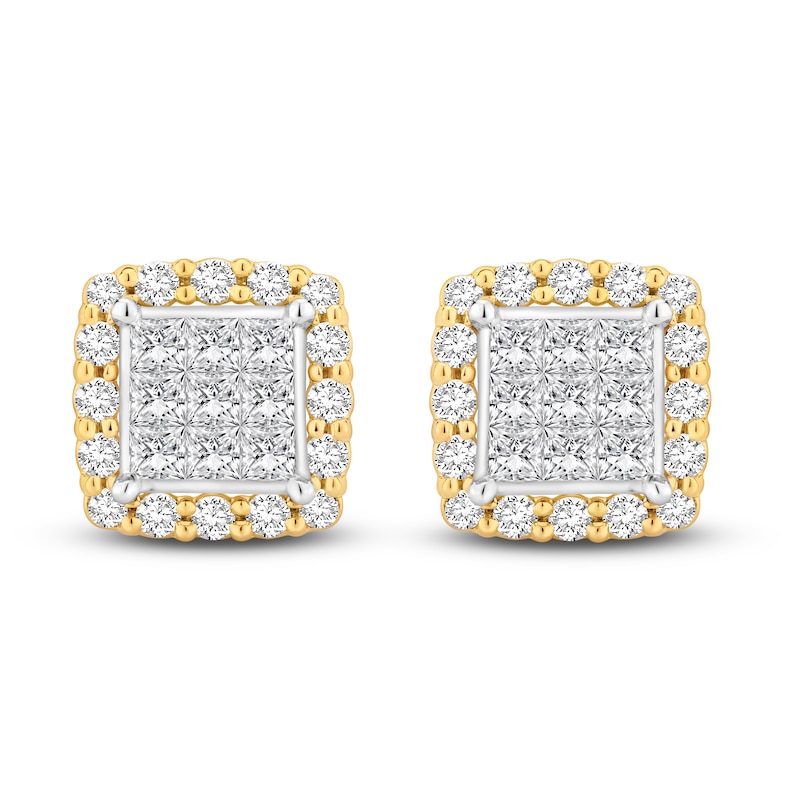Diamond Cushion Earrings 2 ct tw Princess & Round-cut 10K Two-Tone Gold