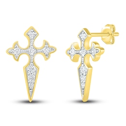 Diamond Cross Earrings 1/8 ct tw 10K Yellow Gold