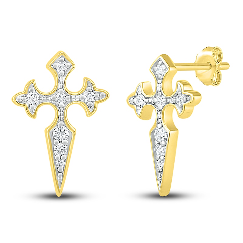 Main Image 1 of Diamond Cross Earrings 1/8 ct tw 10K Yellow Gold
