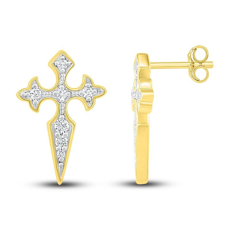 Main Image 2 of Diamond Cross Earrings 1/8 ct tw 10K Yellow Gold