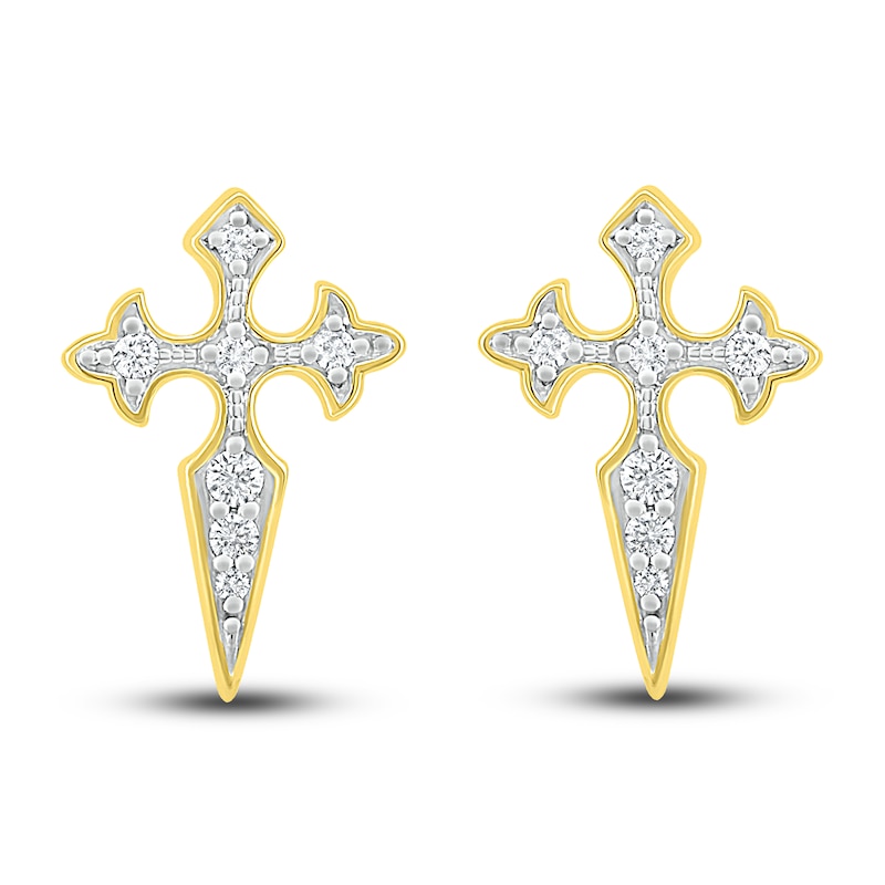 Main Image 3 of Diamond Cross Earrings 1/8 ct tw 10K Yellow Gold