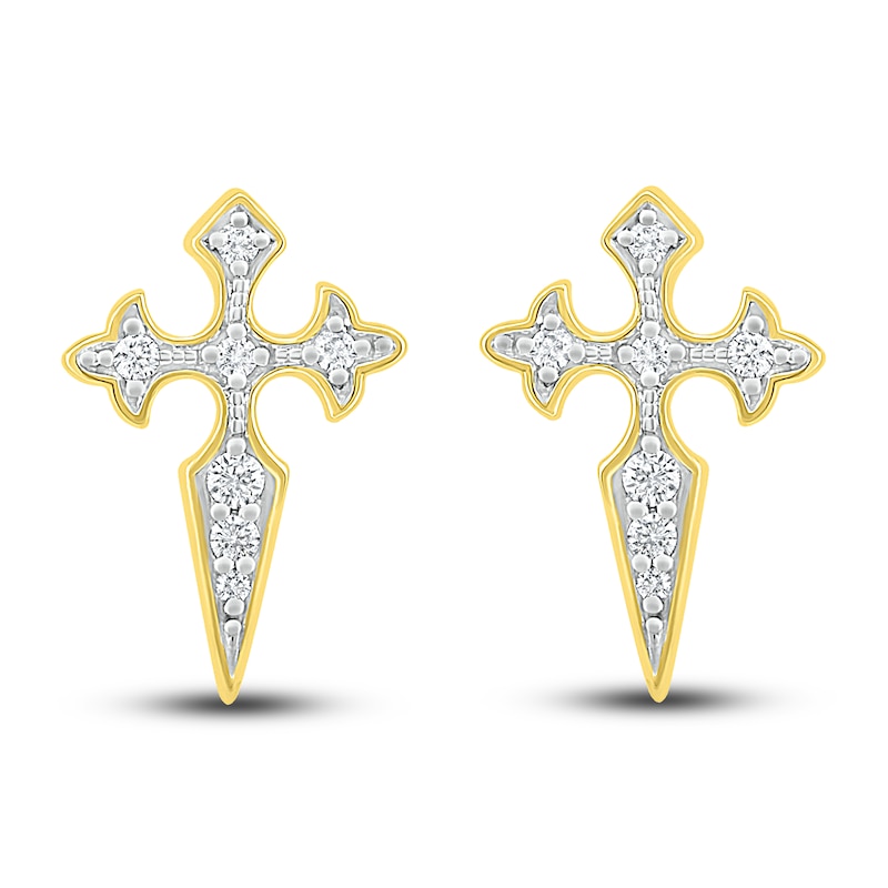 Diamond Cross Earrings 1/8 ct tw 10K Yellow Gold