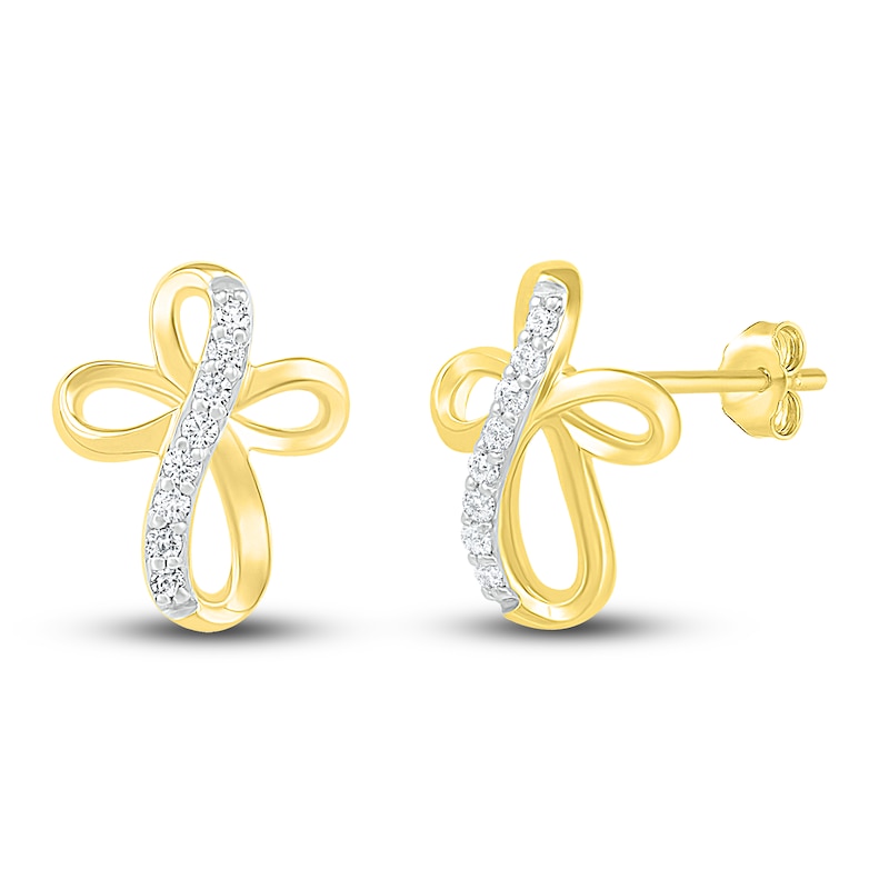 Main Image 1 of Diamond Cross Earrings 1/8 ct tw 10K Yellow Gold