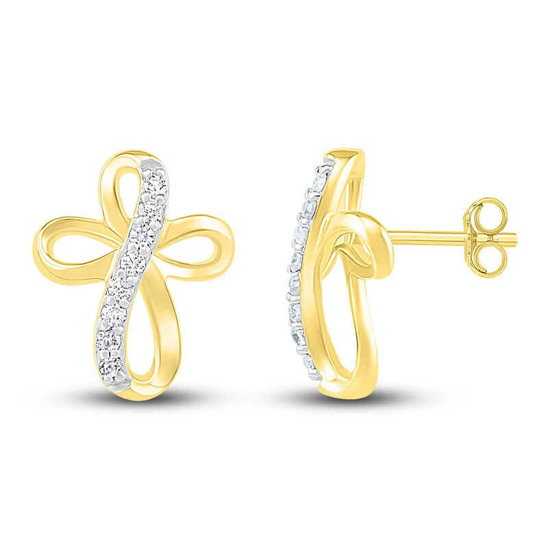 Main Image 2 of Diamond Cross Earrings 1/8 ct tw 10K Yellow Gold