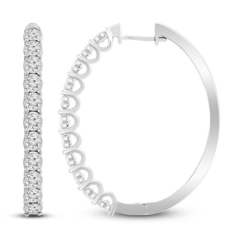 Diamond Hoop Earrings 3 ct tw Round-Cut 10K White Gold
