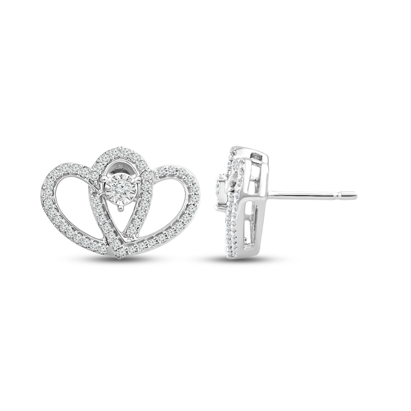 Main Image 1 of Diamond Heart Stud Earrings 1/5 ct tw Round-Cut 10K White Gold