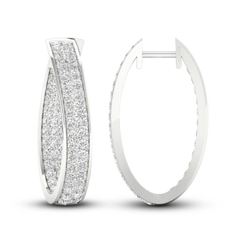 Diamond In-and-Out Hoop Earrings 3 ct tw Round-Cut 14K White Gold