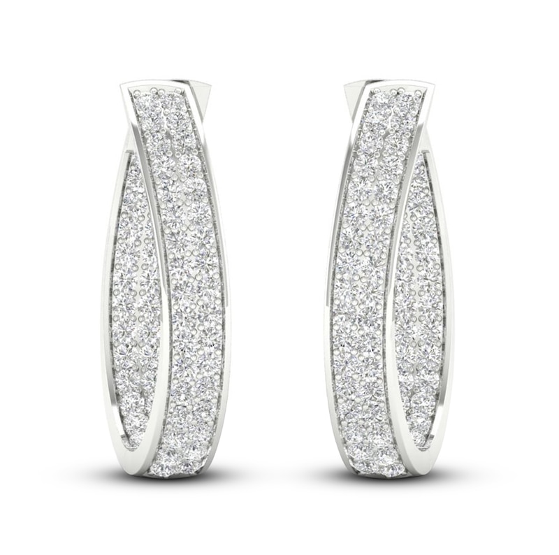 Diamond In-and-Out Hoop Earrings 3 ct tw Round-Cut 14K White Gold