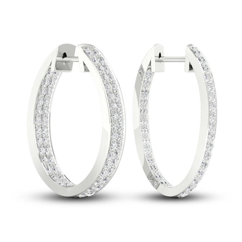 Diamond In-and-Out Hoop Earrings 3 ct tw Round-Cut 14K White Gold