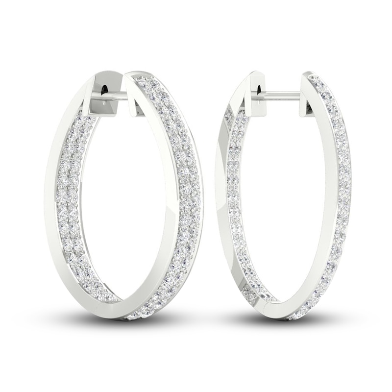 Main Image 4 of Diamond In-and-Out Hoop Earrings 3 ct tw Round-Cut 14K White Gold