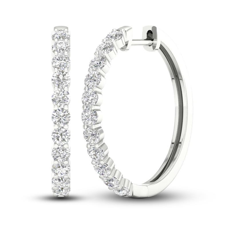 Main Image 1 of Diamond Hoop Earrings 1-1/2 ct tw Round-Cut 10K White Gold
