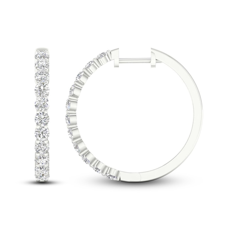 Main Image 2 of Diamond Hoop Earrings 1-1/2 ct tw Round-Cut 10K White Gold