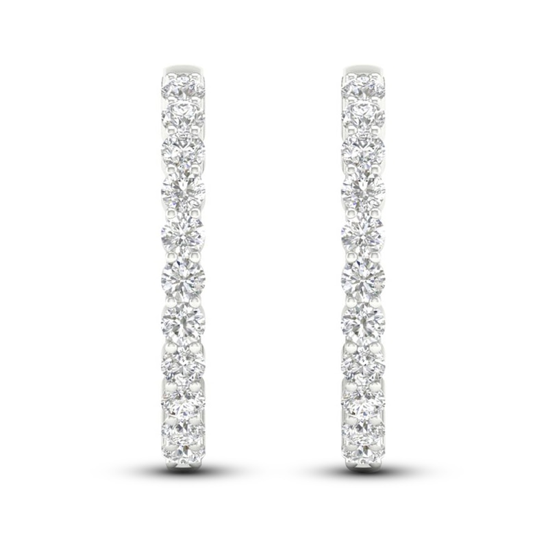 Main Image 3 of Diamond Hoop Earrings 1-1/2 ct tw Round-Cut 10K White Gold