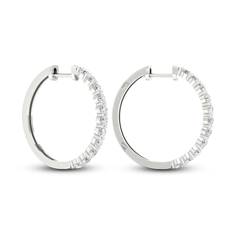 Main Image 4 of Diamond Hoop Earrings 1-1/2 ct tw Round-Cut 10K White Gold