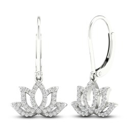 By Women For Women Diamond Lotus Flower Dangle Earrings 1/4 ct tw Round-Cut Sterling Silver