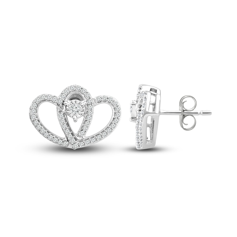 Main Image 1 of Diamond Heart Stud Earrings 1/5 ct tw Round-Cut Sterling Silver