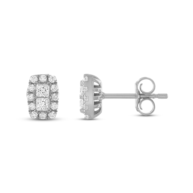 Forever Connected Diamond Stud Earrings 3/8 ct tw Princess & Round-Cut 10K White Gold