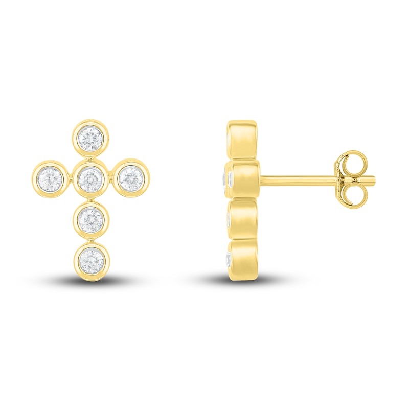 Diamond Bezel Cross Earrings 1/10 ct tw 10K Yellow Gold