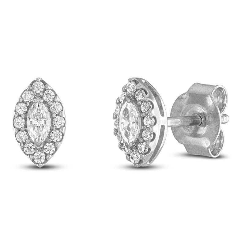 Main Image 1 of Diamond Stud Earrings 1/4 ct tw Marquise & Round-Cut 10K White Gold