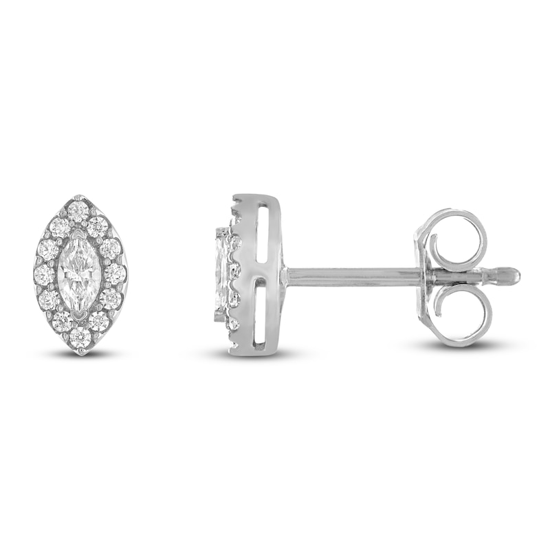 Main Image 2 of Diamond Stud Earrings 1/4 ct tw Marquise & Round-Cut 10K White Gold