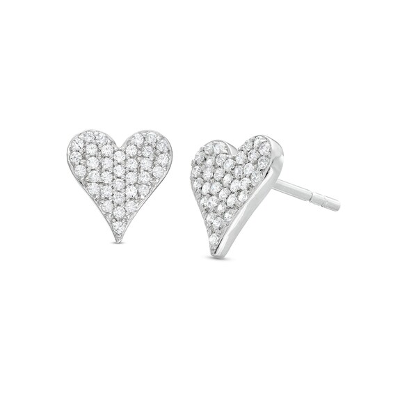 Diamond Heart Stud Earrings 1/4 ct tw Round-cut Sterling Silver