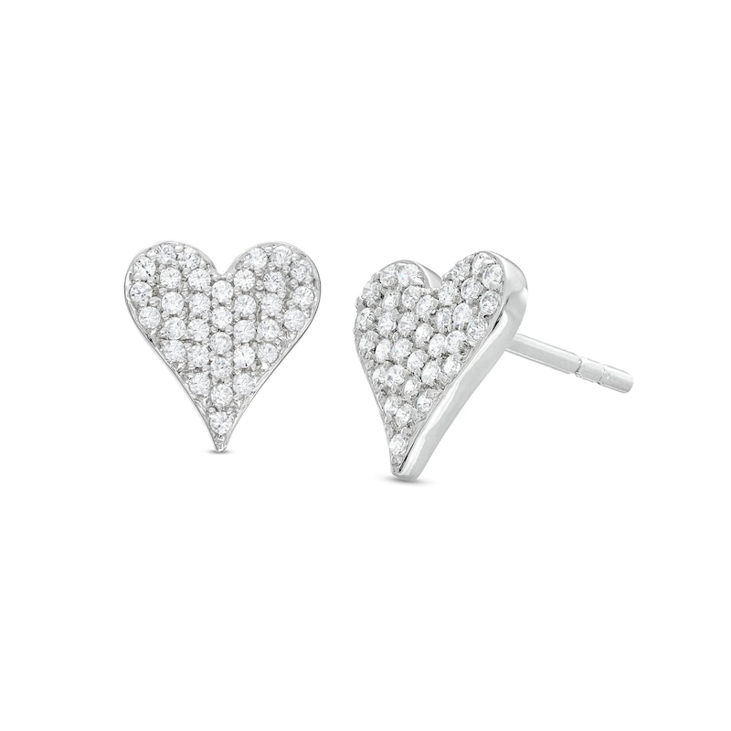 Diamond Heart Stud Earrings 1/4 ct tw Round-cut Sterling Silver with 360