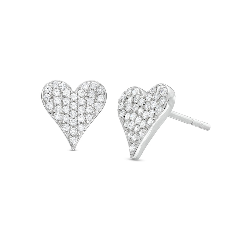 Main Image 1 of Diamond Heart Stud Earrings 1/4 ct tw Round-cut Sterling Silver