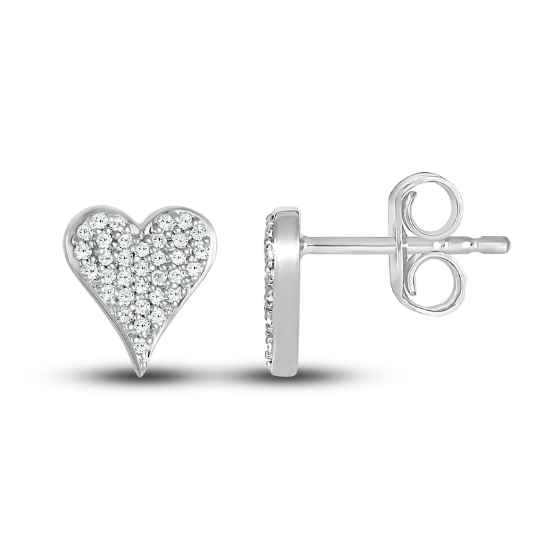 Main Image 3 of Diamond Heart Stud Earrings 1/4 ct tw Round-cut Sterling Silver