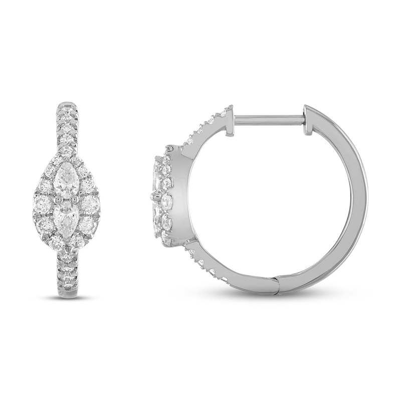 Main Image 2 of Forever Connected Diamond Huggie Hoop Earrings 1/2 ct tw Pear & Round-cut 10K White Gold