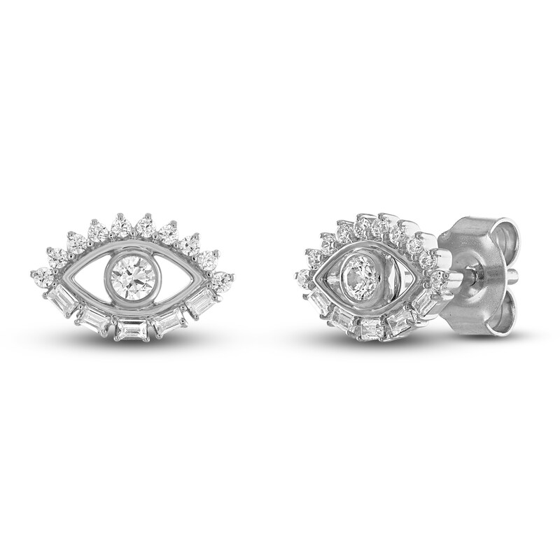 Main Image 1 of Diamond Evil Eye Earrings 1/4 ct tw Round & Baguette 10K White Gold