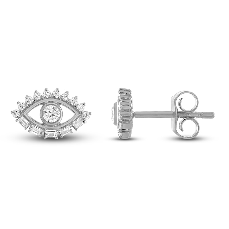 Main Image 2 of Diamond Evil Eye Earrings 1/4 ct tw Round & Baguette 10K White Gold