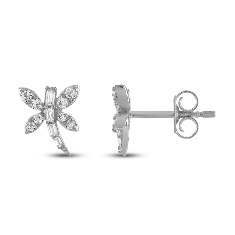 Main Image 2 of Diamond Dragonfly Stud Earrings 1/5 ct tw Round & Baguette-cut 10K White Gold