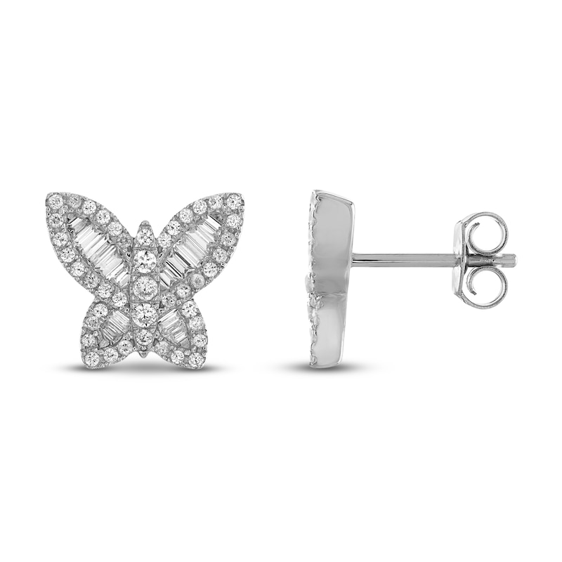 Main Image 2 of Diamond Butterfly Earrings 5/8 ct tw Round & Baguette 10K White Gold