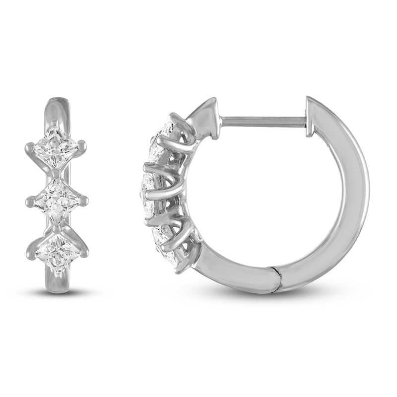Main Image 2 of Diamond Hoop Earrings 1/2 ct tw Princess-cut 10K White Gold