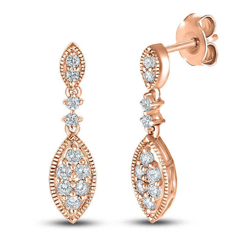 Main Image 1 of Diamond Dangle Earrings 1/2 ct tw Round-cut 10K Rose Gold