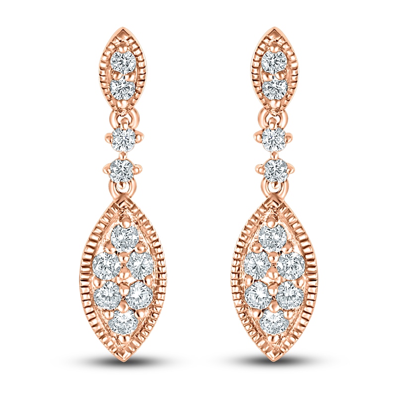 Main Image 2 of Diamond Dangle Earrings 1/2 ct tw Round-cut 10K Rose Gold