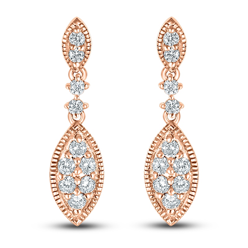 Diamond Dangle Earrings 1/2 ct tw Round-cut 10K Rose Gold