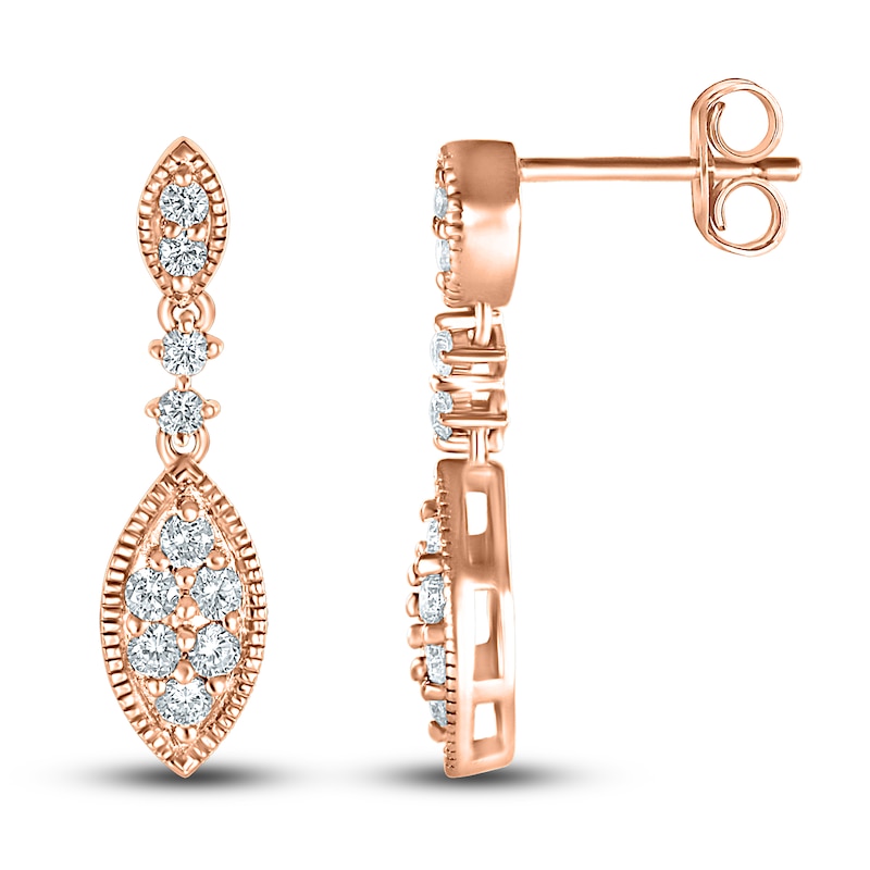 Main Image 3 of Diamond Dangle Earrings 1/2 ct tw Round-cut 10K Rose Gold