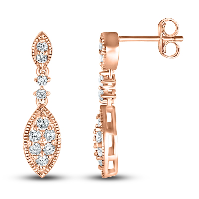 Diamond Dangle Earrings 1/2 ct tw Round-cut 10K Rose Gold