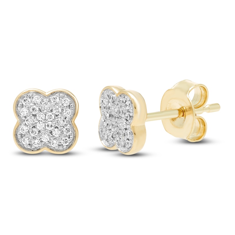 Main Image 1 of Diamond Clover Stud Earrings 1/10 ct tw Round-cut 10K Yellow Gold