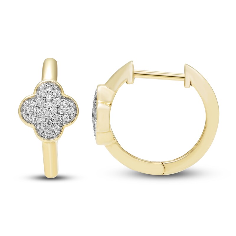 Main Image 2 of Diamond Clover Hoop Earrings 1/10 ct tw Round-cut 10K Yellow Gold