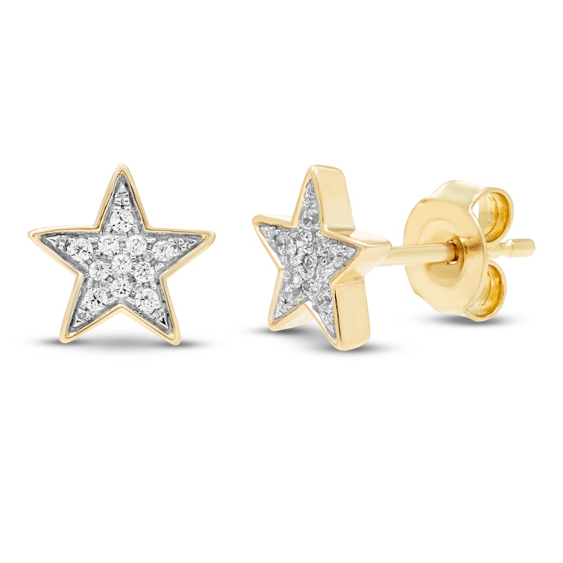 Main Image 1 of Diamond Star Stud Earrings 1/10 ct tw Round-cut 10K Yellow Gold