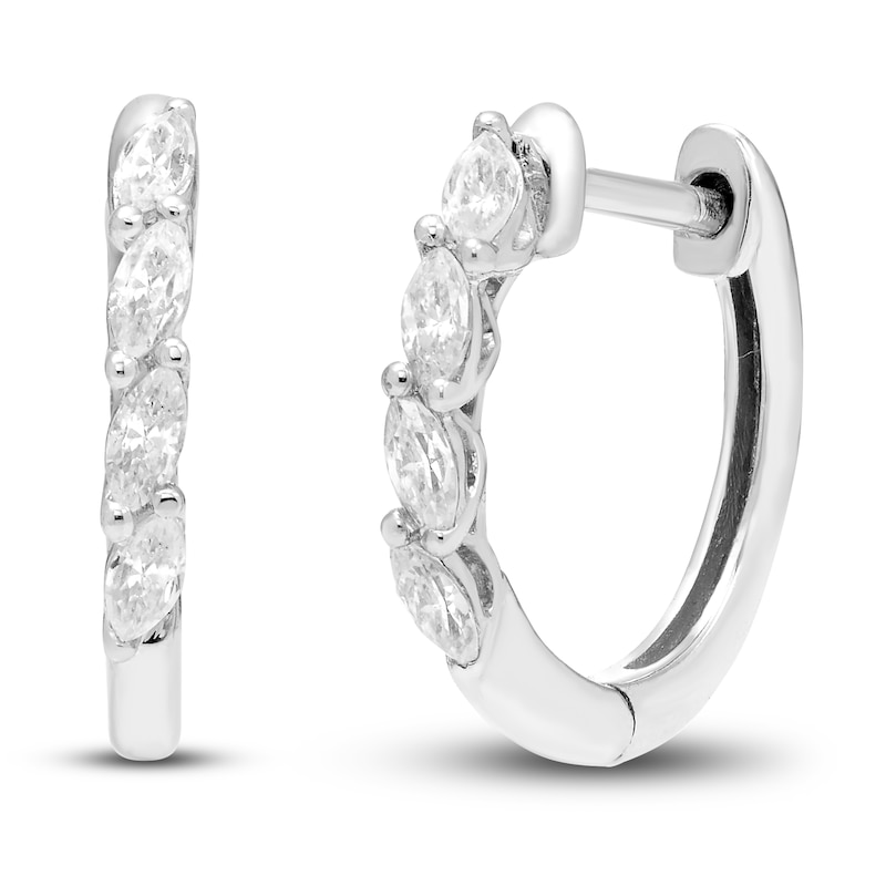 Main Image 1 of Diamond Hoop Earrings 1/4 ct tw Marquise-cut 10K White Gold