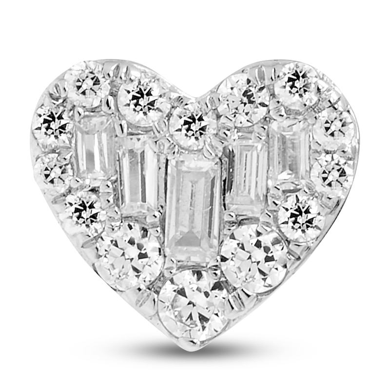 Diamond Heart Stud Earrings 1/5 ct tw Round & Baguette Sterling Silver