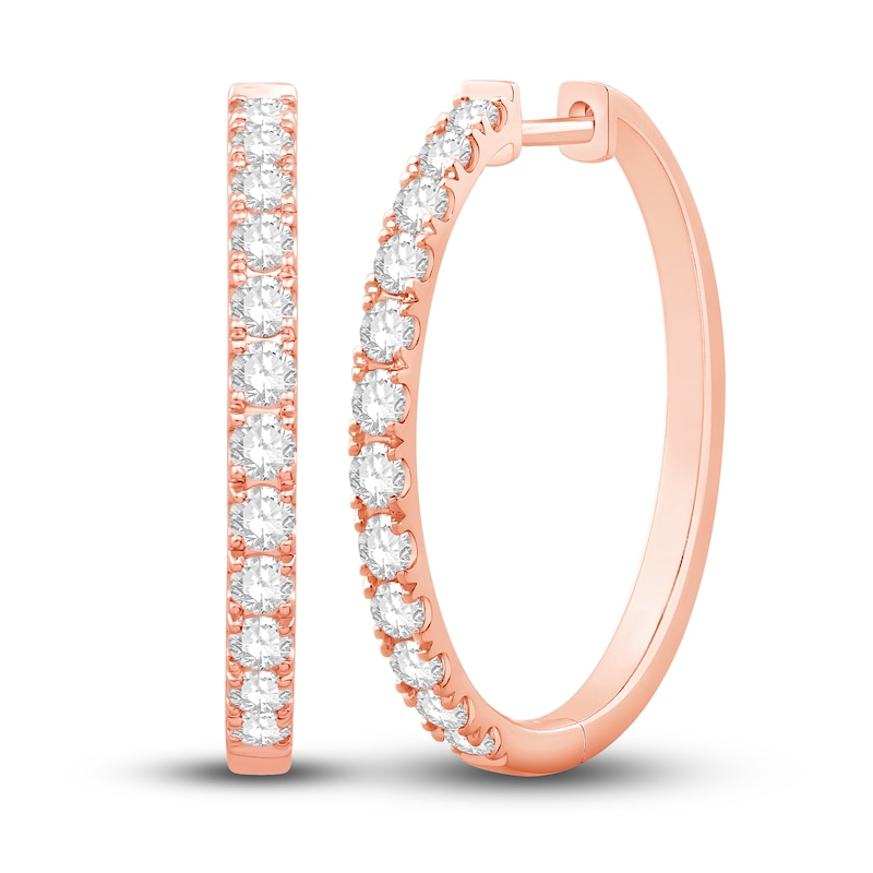 Main Image 1 of Diamond Hoop Earrings 1 ct tw Round-cut 10K Rose Gold