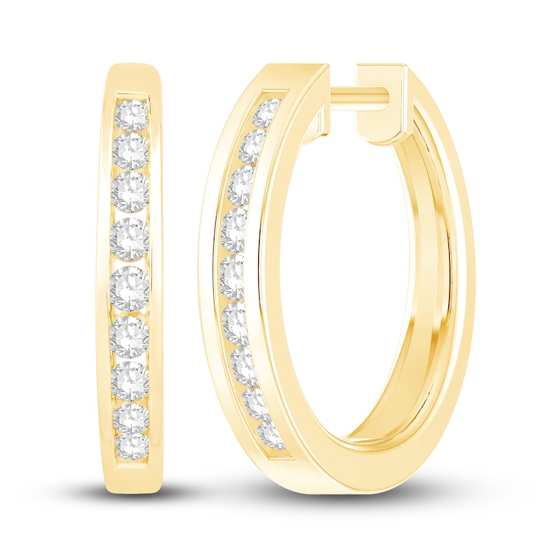 Main Image 1 of Diamond Hoop Earrings 1/4 ct tw Round-cut 10K Yellow Gold