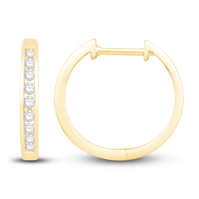Main Image 2 of Diamond Hoop Earrings 1/4 ct tw Round-cut 10K Yellow Gold