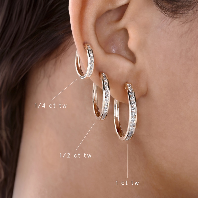 Main Image 3 of Diamond Hoop Earrings 1/4 ct tw Round-cut 10K Yellow Gold