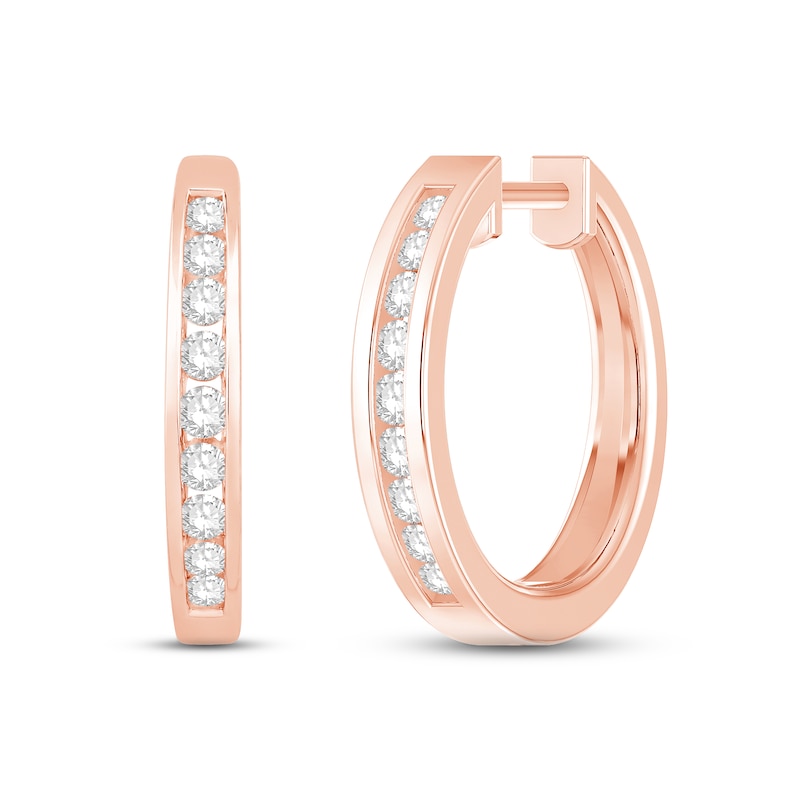 Main Image 1 of Diamond Hoop Earrings 1/4 ct tw Round-cut 10K Rose Gold